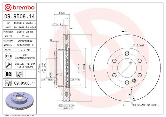 Disc de frână Brembo 09950811 pentru Mercedes-benz Sprinter 4 6-t Caroserie 906