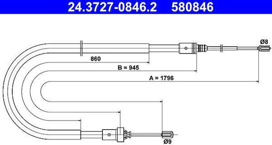 Кабел за ръчна спирачка Peugeot 207 Wa Wc Ate 24372708462
