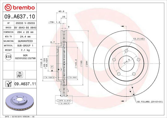 Chrysler Sebring Js Brembo Brake Disc 09a63711