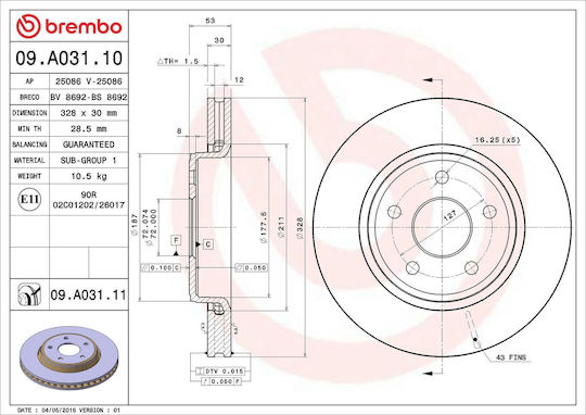 Disc de frână Jeep Commander XK Brembo 09A03111