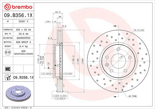 Brembo 09.b356.1x Chevrolet Cruze J300 Brake Disc