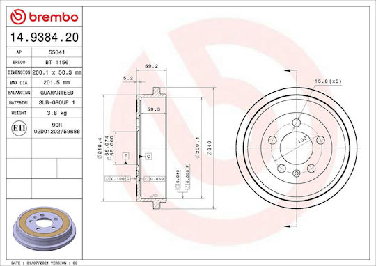 Seat Cordoba 6l2 Brembo 14938420 Brake Drum