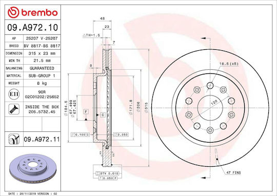 Chevrolet Malibu V300 Brembo Brake Disc 09a97211