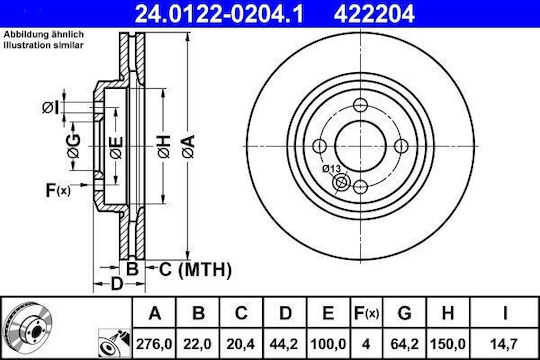 Brake Disc Mini Mini R50 R53 Ate 24012202041