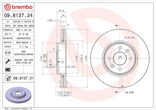 Disc de frână Brembo 09813721 pentru Renault Megane II Combi KM0 1