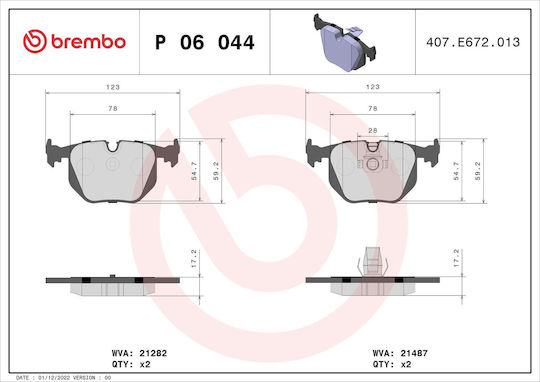 Brembo Σετ Τακάκια Πίσω για BMW E46 / X3 Land Rover Range Rover