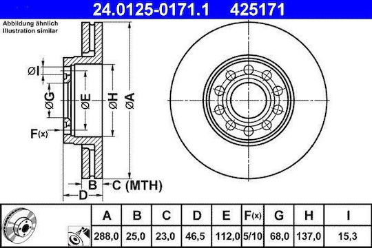 Skoda Superb 3u4 Bremsscheibe Ate 24012501711