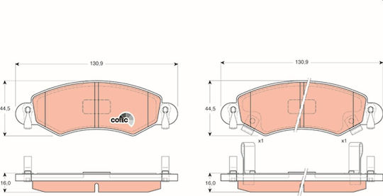 Front Disc Brake Pad Set Trw Automotive Opel Agila Suzuki Ignis Ii Wagon R 44.5mm 130.9mm 16.0mm Wear Sensor Yes