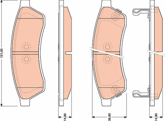 Set Plăcuțe de Frână și Discuri de Frână Auto Trw Automotive Spate Chevrolet Epica 2.0 2.0d 2.5 06.06-12.11 Înălțime 38.8mm Lățime 121.0mm Grosime 14.8mm