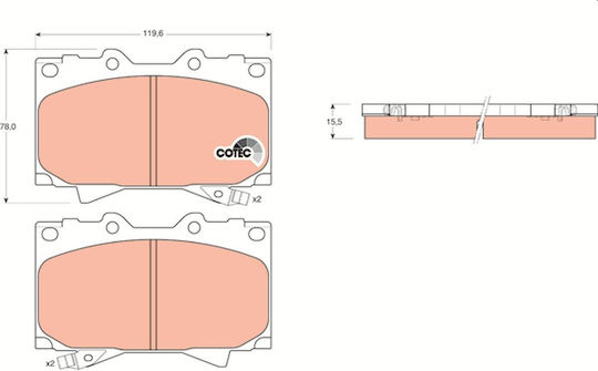 Trw Automotive Set Plăcuțe de Frână Față Lexus LX Toyota Croazieră pe Uscat Sequoia Tundra 78mm 119.6mm 15.5mm