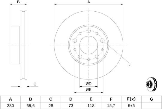 Bosch Brake Discs Front 2pcs for Citroen Jumper Fiat Ducato Peugeot Boxer