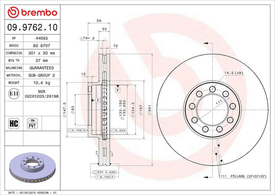 Iveco Daily V Dump Truck Brake Disc Brembo 09976210