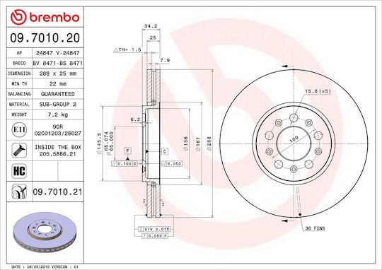 Disc de frână pentru Seat Cordoba 6l2 Brembo 09701021