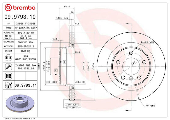 Bmw 1 Cabriolet E88 Brembo 09979311 Bremsscheibe