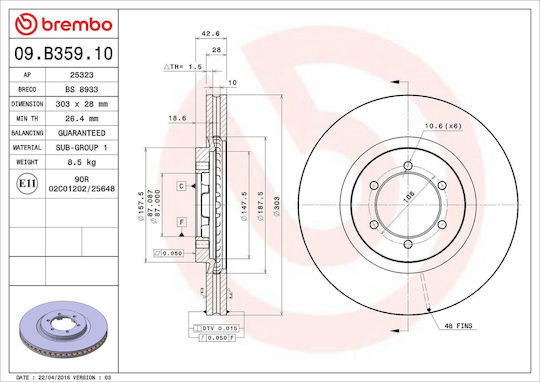Hyundai Terracan Hp Brembo Brake Disc 09b35910
