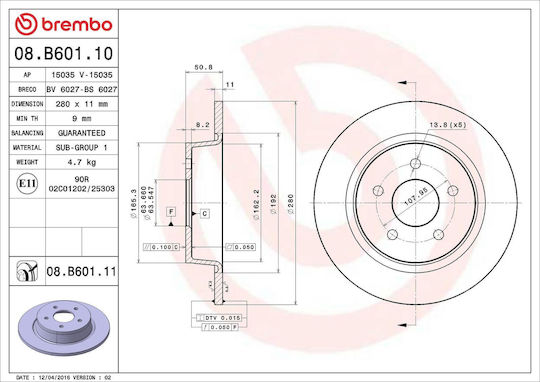 Disc de frână Ford C-max II Dxa Cb7 Dxa Ceu Brembo 08b60110