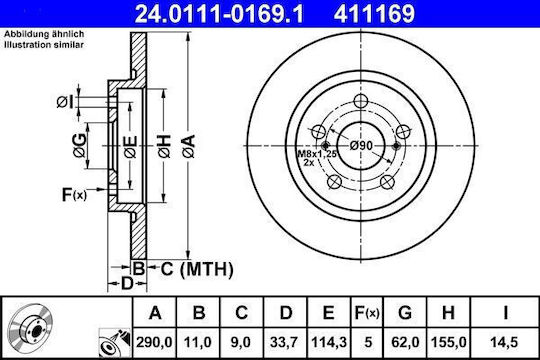 Brake Disc Toyota Avensis Combi Zrt27 Adt27 Ate 24011101691