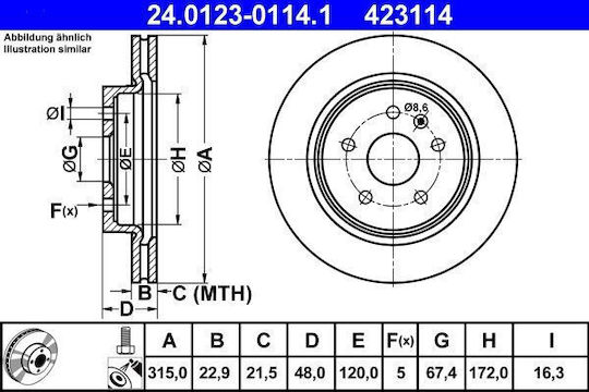 Bremsscheibe Chevrolet Malibu V300 Ate 24012301141