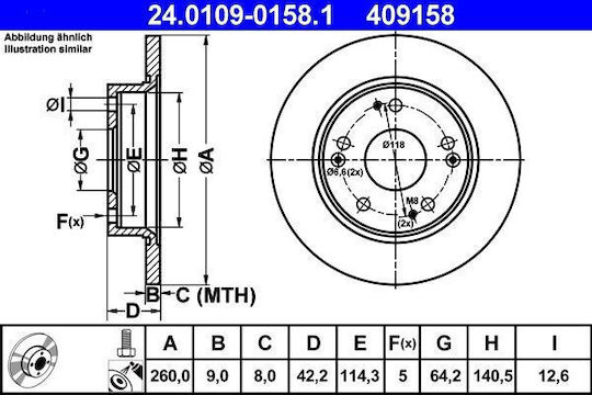 Disc de frână Honda Civic VIII Hatchback FN FK ATE 24010901581
