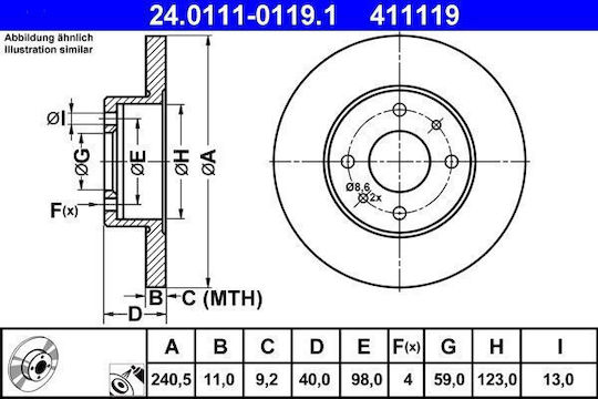 Brake Disc Fiat 500 312 Ate 24011101191