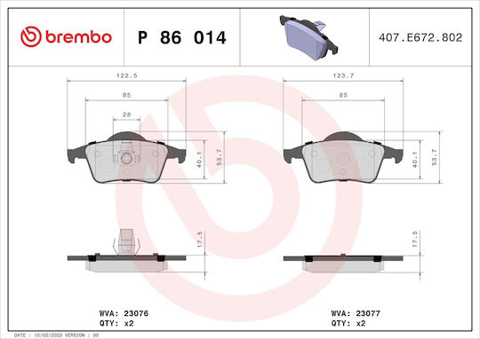 Brake Pads Volvo S60 I Brembo P86014