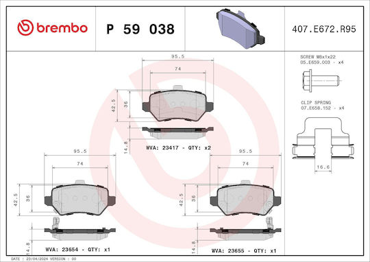 Chevrolet Zafira F75 Brembo P59038 Brake Pads