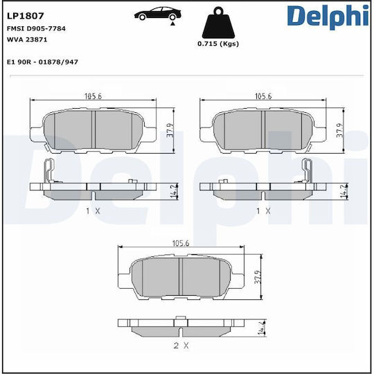 Delphi Brake Pad for Infiniti Q50 / QX50 Nissan Altima / Juke / Leaf / Maxima / Murano / Pulsar / Qashqai / Quest