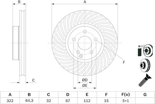 Bosch Σετ Δισκόπλακες Εμπρός 2τμχ για Mercedes-Benz C Class / E Class / SLK