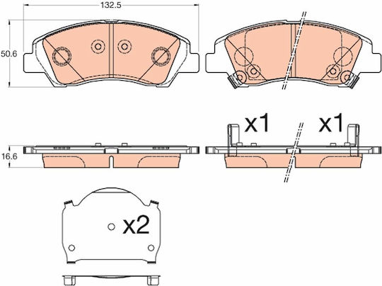 Trw Automotive Front Brake Pad Set 50.6mm Height 132.5mm Width 16.6mm Thickness Mercedes-Benz Sprinter Hyundai i10