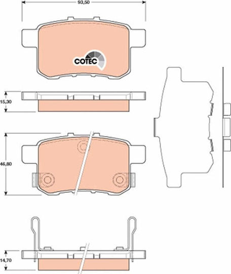 Trw Automotive Rear Brake Pads Set Honda Accord Civic Height 46.8mm Width 93.5mm Thickness 15.3mm Wear Sensor Yes
