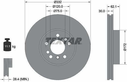 Textar Brake Disc Front Right Left Bmw X3 X5 332mm 62.1mm 30mm 5 Holes Internal Vented 120mm Centering 75mm Hole 01.00-08.11