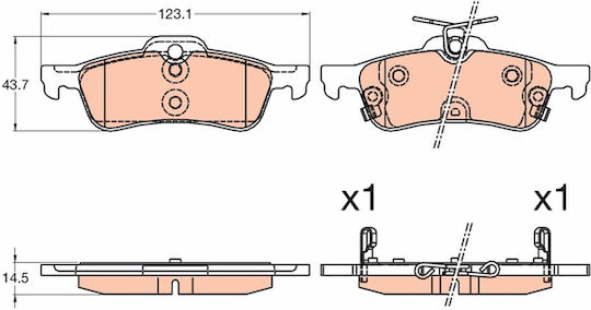 TRW Automotive Rear Disc Brake Pads Set Honda Civic IX 1.4-2.2d Height 43.7mm Width 123.1mm Thickness 14.5mm