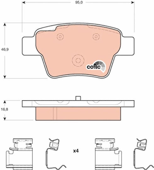 Rear Brake Pad Set Caliper Guide Bolt Supplements Peugeot 207 1.6/1.6d 02.06-01.15 Trw 46.9mm 95.0mm 16.8mm