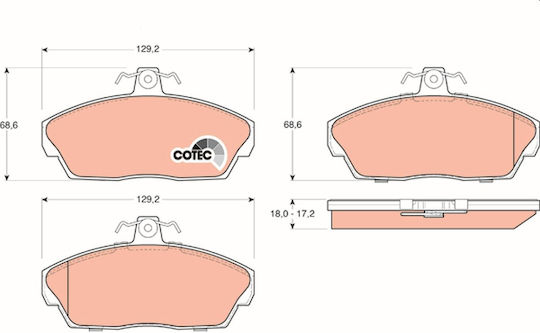 Trw Front Brake Pads Set Land Rover Freelander I 1.8 2.0d 2.5 02.98-10.06 Height 68.6mm Width 129.2mm Thickness 18.0mm