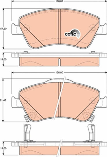 Front Disc Brake Pads Set Trw Automotive Toyota Auris Corolla 1.33-2.2d 10.06-07.14 Height 57.8mm Width 136.8mm Thickness 19mm Wear Sensor Yes