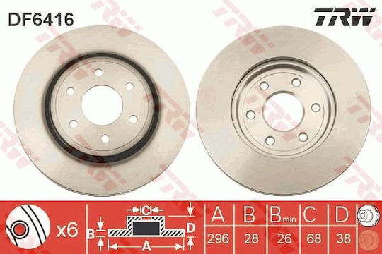 Front Brake Disc Right Left Trw Nissan NP300 Navara Pathfinder III 2.5d 296mm 6 Holes Ventilated 28mm 01.05