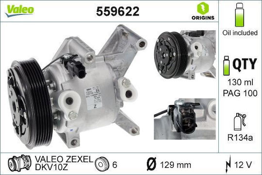 Valeo Air Conditioning Compressor Mazda 3 1.3/1.6 10.03-06.09 Dkv10z R134a 12v 129mm 6 Grooves Pag 100 130ml