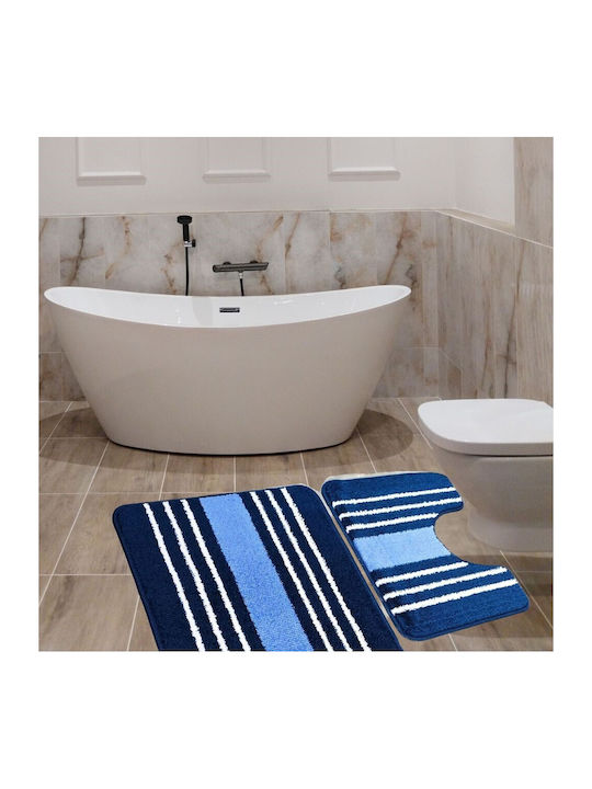 Kotonia Home Antiderapant Set Covorașe de Baie Albastru 50x80buc 2buc