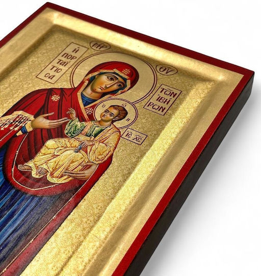 Heilige Maria Portaitissa Iviron 15*27cm Hölzernes Ikone mit Goldblatt Verpackung Luxus