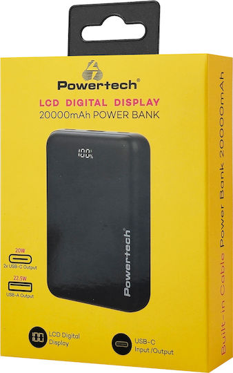 Powertech PT-1503 Power Bank 20000mAh 22.5W με Θύρα USB-A και 2 Θύρες USB-C Power Delivery / Quick Charge 4.0 Μαύρο