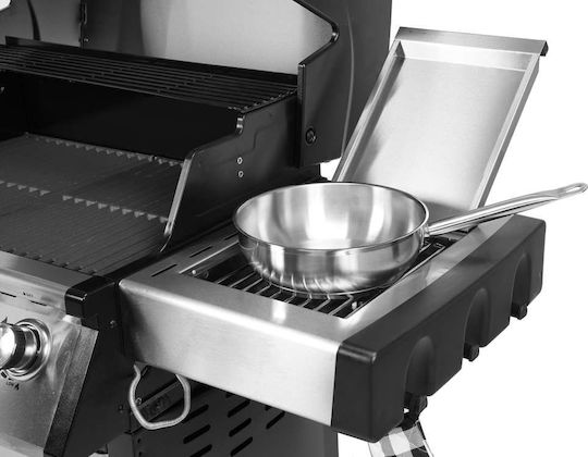 Yato Gasgrill Gusseisen Rost 65cmx46cmcm mit 5 cm 17.5kW und Seitenbrenner