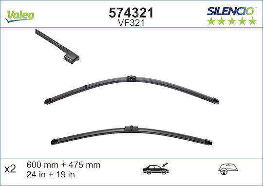 Valeo Silencio X.trm x2 Front Set Car Wiper Blades 600mm Passenger Wiper Length 475mm