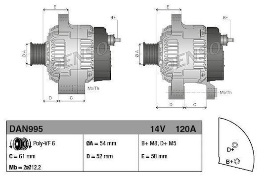Alternator Alfa Romeo 159 939 Denso Dan995