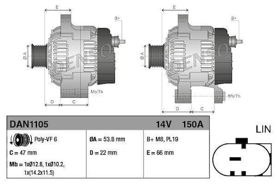 Alternator Land Rover Discovery IV de la Denso DAN1105
