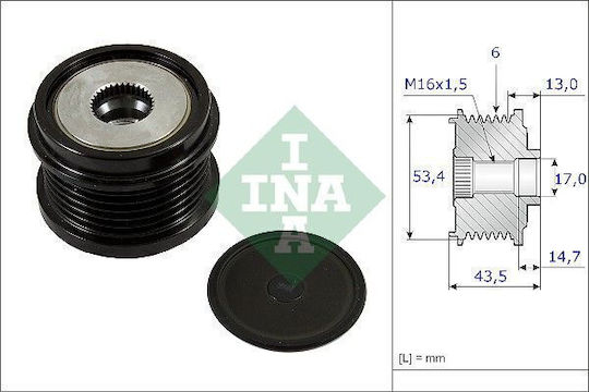 Ina Freewheel System Generator Alternator Volvo Ford Inner Diameter 17.0 Mm Outer Diameter 53.4 Mm Width 43.5 Mm 6 Grooves
