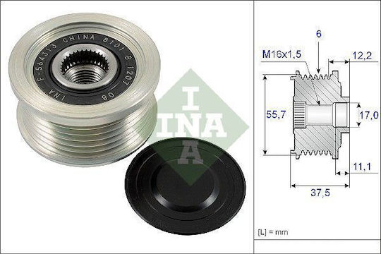 Ina Free Wheel System Generator Pulley Alternator Chevrolet Captiva Cruze Orlando Opel Antara A 2.0d 2.2d 09.07 17mm 55.7mm 37.5mm 6 Pcs