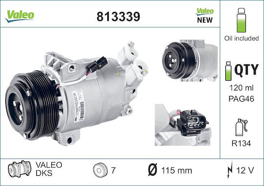 Valeo Air Conditioning Compressor Renault Koleos I 2.0d 09.08 12v R134a Dks 115mm 7 Grooves Pag 46 120ml