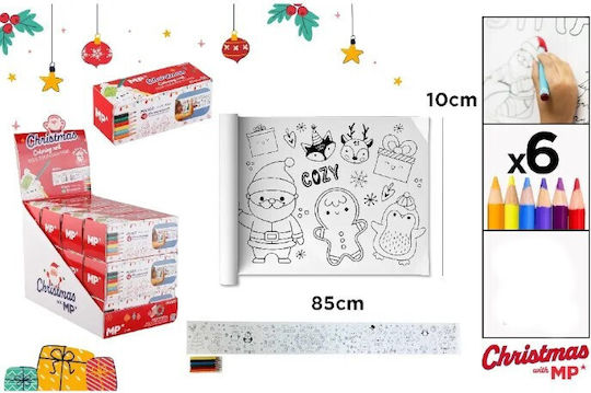 Mp Coloring Roll Christmas Designs 6 Coloured Pencils 10x85cm Ch24001-1