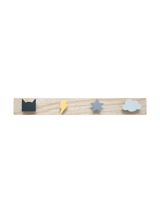 Atmosphera Happy Girl Kids Wall Hanger Multi Hook Wooden Pink 55x4.5cm