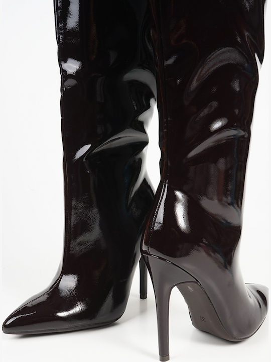 Damenstiefel aus Lackleder Braun
